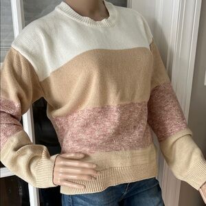 Hem & Thread Colorblock Sweater in Cream, Tan, and Pink